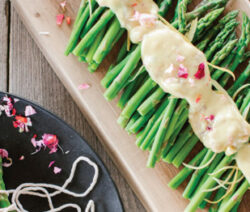 Poached Asparagus with Edible Flower Hollandaise