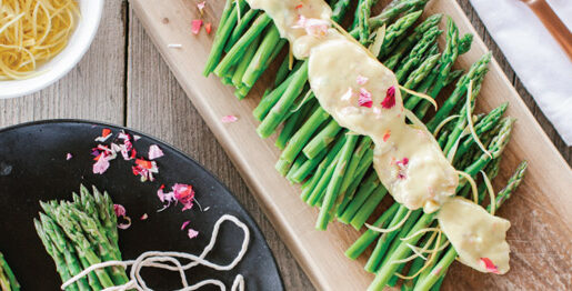 Poached Asparagus with Edible Flower Hollandaise